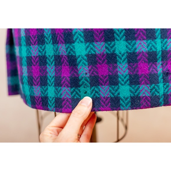 Vintage 80s Tartan Plaid Pendleton Pencil Wiggle Skirt, Purple Teal Black, Sz 16 - Picture 7 of 10